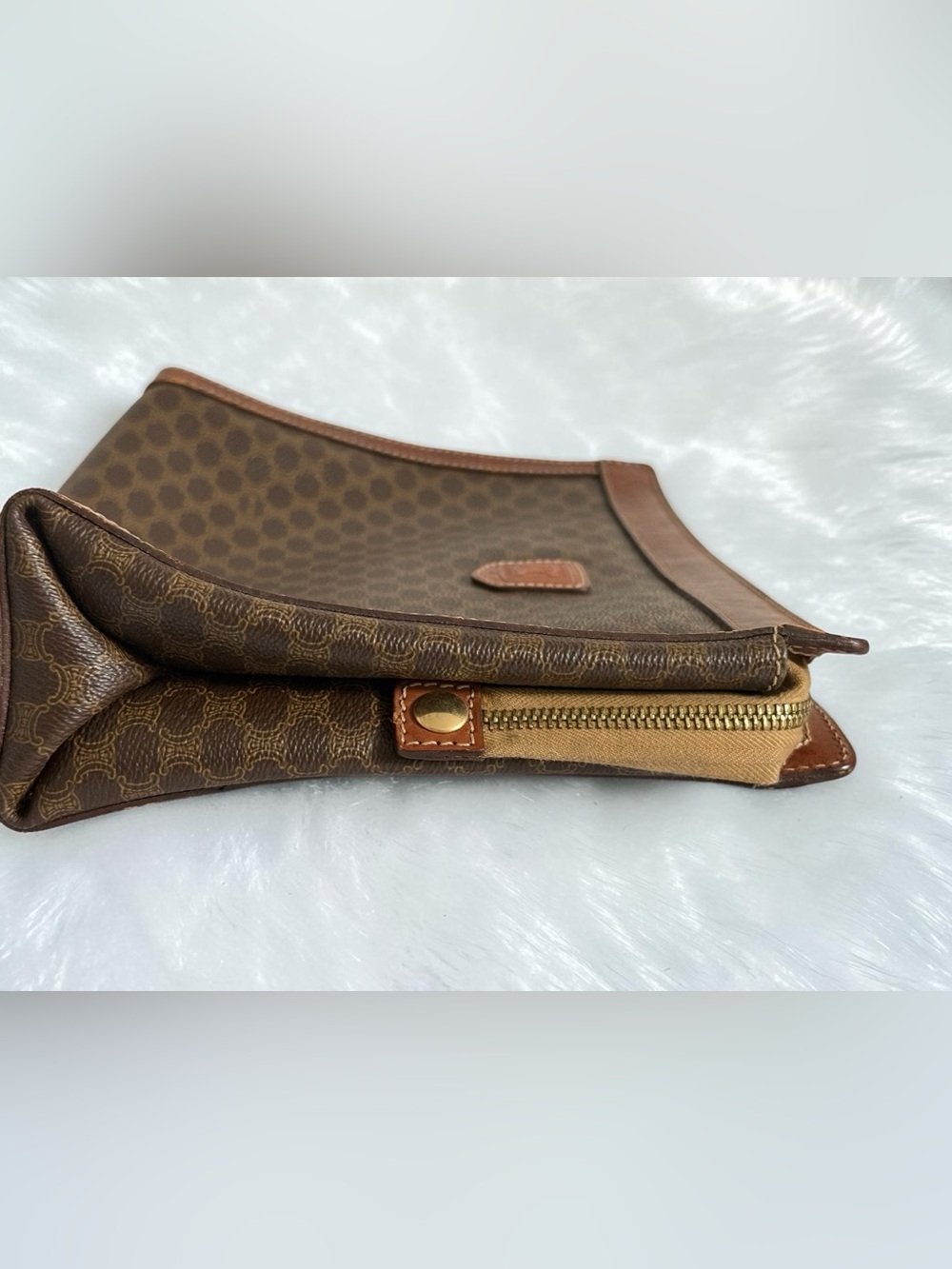 Celine Macadam Clutch Bag Vintage Brown PVC Leather Large Pouch - Picture 7 of 15